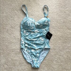 Nip Tuck Blue & White Palm Leaf One-Piece Swimsuit